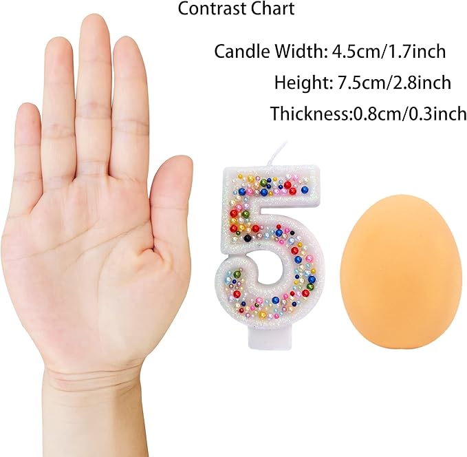 Birthday Candles, Pearl Sequin Number Candle Party Supplies (Number-5)