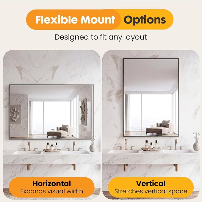 Sweetcrispy Bathroom Mirror for Over Sink, 30" x 40" Rectangle Wall Mount Mirrors with Metal Frame, Modern Vanity Mirror with Tempered Glass, for Home Decor, Anti-Rust, Black