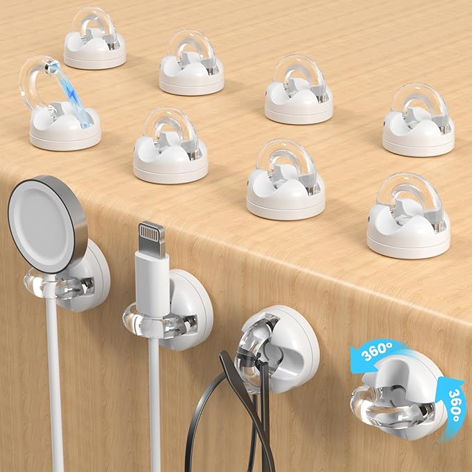 8-Pack Cord Organizer Holder, 360° Rotatable Charger Holder for Nightstand & Appliance Cord Management, 8mm Slot Magnetic Cord Clip with Strong Adhesive for Desk, Office, Kitchen