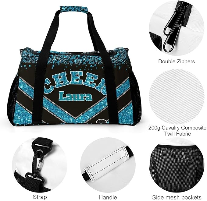 Personalized Cheer Bag Gifts for Girls Sport Cheerleading Gym Travel Duffel Bag Overnight Weekender Bags with Name (Blue)
