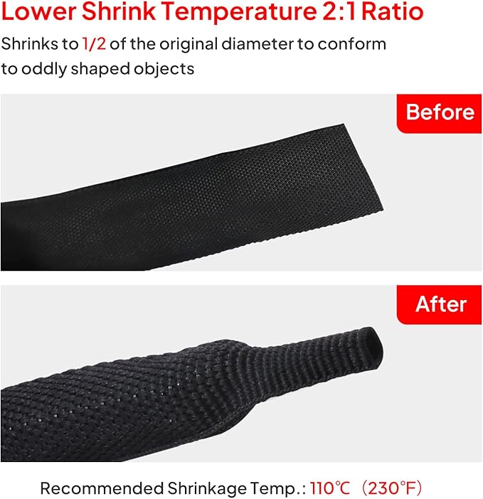 2 in 1 Heat Shrink Braided Sleeving Fabric Tubing-Ideal fit Irregular Shape Hose/Cable/Wire (1/2"(12mm), 14FT)