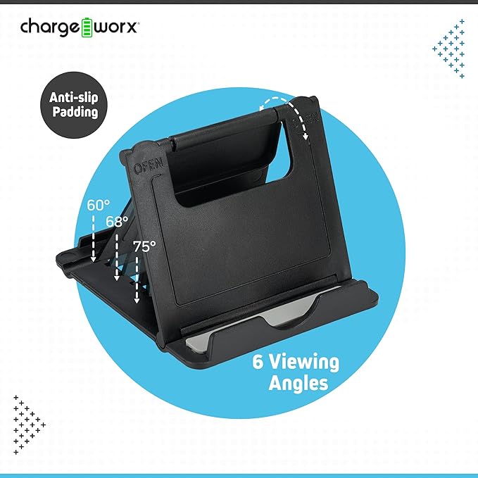 CHARGEWORX Stand for Tablets, Smartphones, 3-PK | Adjustable Mount w/ 6 Viewing Angles | Flexible Frame for Landscape, Portrait Modes | Travel Tablet Stand