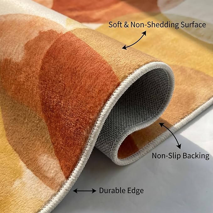 GraceSway 3x5 Area Rug, Modern Abstract Watercolor Rug in Rust Orange and Mustard Yellow, Faux Cashmere Ultra Soft Short Pile, Machine Washable, Non-Slip, for Living Room, Bedroom