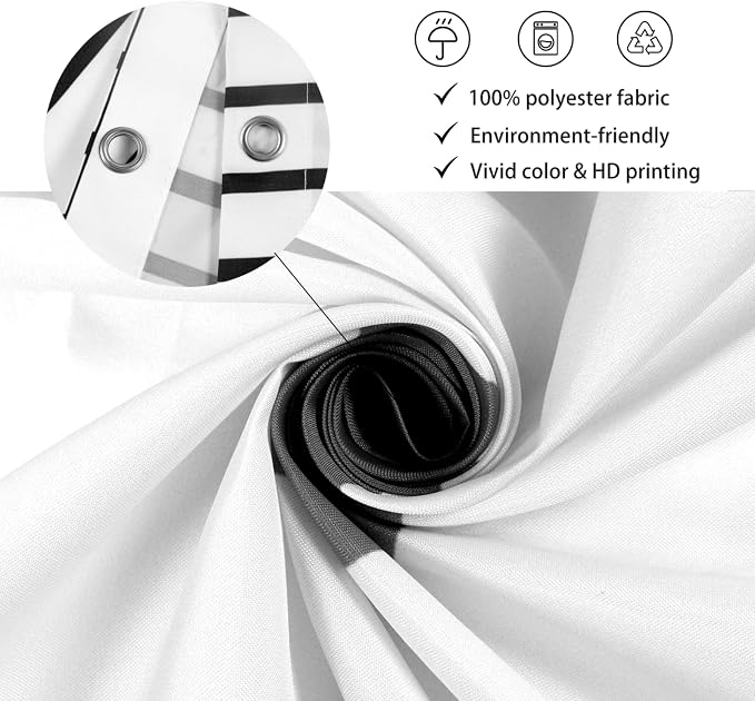 White and Black Extra Long Shower Curtain, Boho Minimalist Mid Century Modern Arch Geometric Machine Washable Waterproof Fabric for Bathroom Bathtub Decor with Hooks 72Wx84H