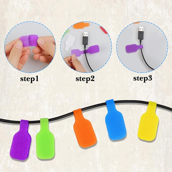 32PCS Multi Color Durable Cable Lables Waterproof Write on Cord Labels Tags for Reusable Electronics Organization Computer Industrial Cable Management Reusable Plastic Velcro Label(8 Colors)