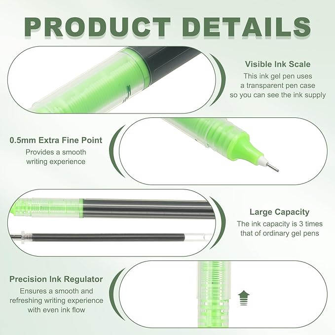 PATIKIL 6Pcs Colored Gel Ink Pens, 0.5mm Extra Fine Point Smooth Writing Japanese Quick Drying Liquid Ink Rollerball Pens for Office Stationery Classroom Teachers, Yellow Green