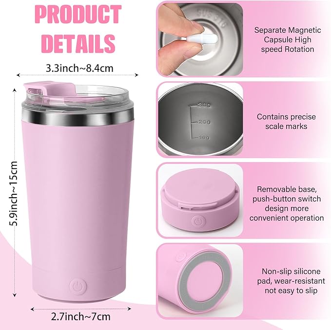 hatisan Self Stirring Coffee Mug With Lid Electric High Speed Self Stirring Mug 400ml Rechargeable Detachable Stainless Steel Self Stirring Cup for Coffee, Milk, Cocoa Christmas Gift(Purple)