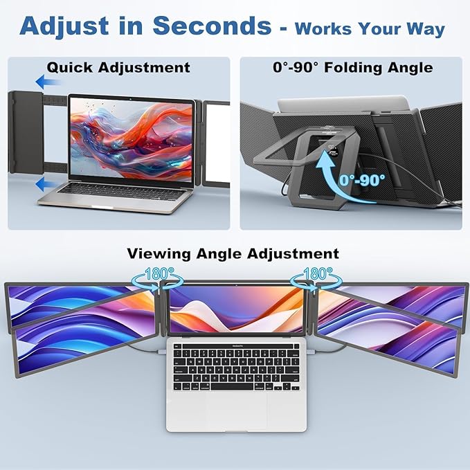 Teamgee 15.6" Laptop Screen Extender with Power Bank, FHD 1080P Triple Monitor, Driver-Free Plug & Play for 13-17" Laptops (HDMI/USB), Home Office/Small Business, Windows/Mac/Android