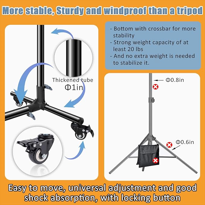 Versatile Heavy Duty Backdrop Stand with Wheels, 10 * 7ft Adjustable Photo Background Stand, Banner Backdrop Stand for Parties/Photography/Birthday/Studio