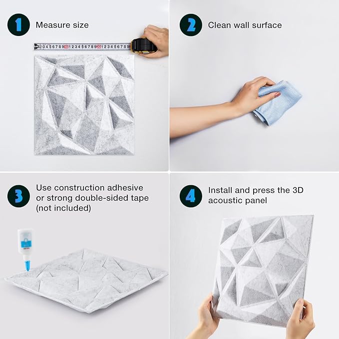 Acoustic 3D Wall Panels,24 Pack Sound Proof Felt Panels for Interior Wall Décor, Hollow Sound Absorbing Panel for Studio, Living Room, Home, Hotel, 12''x12'' Cover 24 sq ft (Light Grey, 24 Pack)