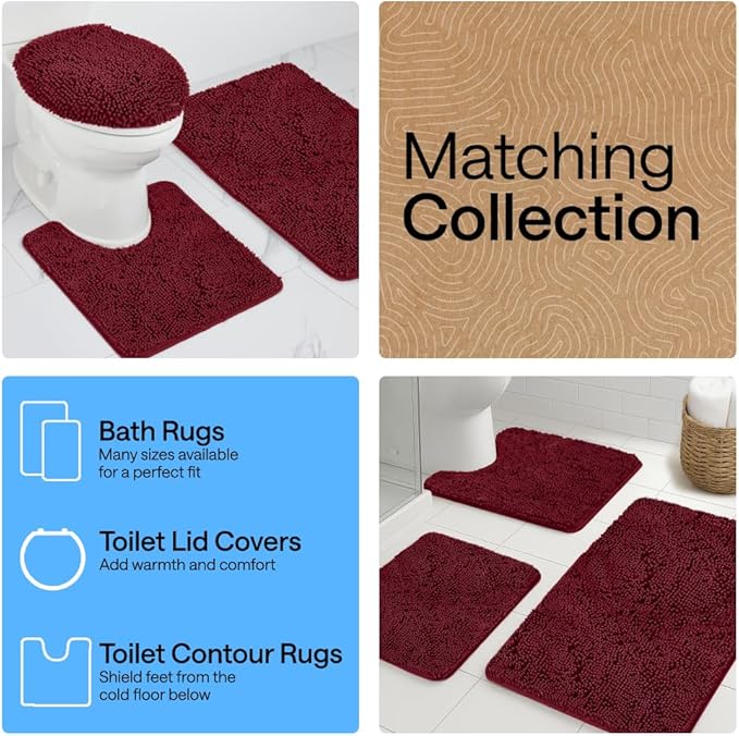 GORILLA GRIP Bath Rug Mat 30x20, Thick Soft Absorbent Chenille, Quick Dry Microfiber Mats, Rubber Backing Washable Shower Floor Rugs, US Designed Bathroom Bathmat Home Decor Accessories, Burgundy