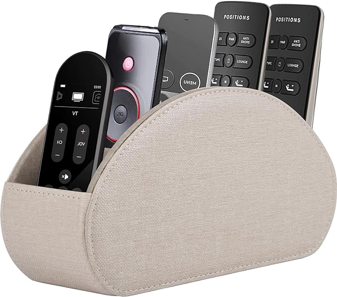 RHCSZ Remote Control Holder,TV Remote Caddy/Box with 5 Compartments,Bedside Table Organizer for Controller,Glasses,makeup brushes,jewelry and Media Player,Pen/Pencil Storage (Cream)