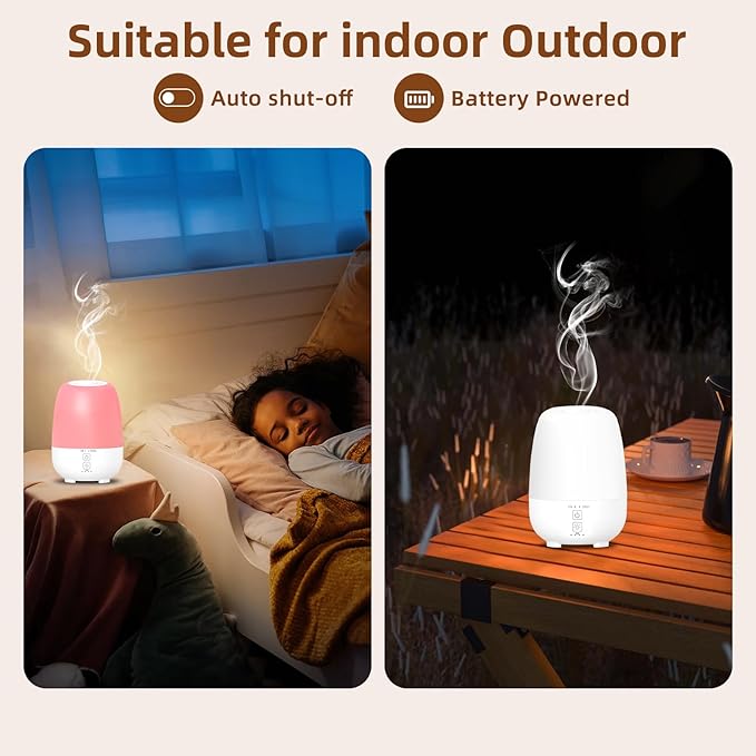 SEEDSEEL 150ML Rechargeable Battery Operated Essential Oil Diffuser,7-Hour Runtime with 7 LED Color Changing Lights Portable Cordless Aromatherapy Diffuser