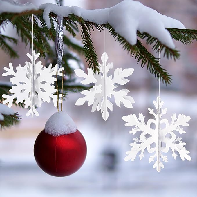 Snowflake Snow-White Christmas Party-Decorations Garland - 12Pcs 3D Winter Wonderland Frozen Hanging Streamers Banner,Baby Bridal Shower Birthday Wedding Classroom Decor Supplies Hugtmr