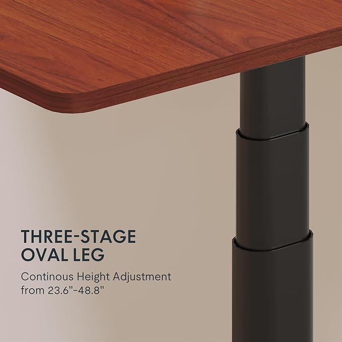 FLEXISPOT E6 Pro Oval Leg Dual Motor 3 Stages Standing Desk 48x30 Inch Whole-Piece Board Electric Height Adjustable Electric Sit Stand Up Desk 150KG Load Capacity (Black Frame + Mahogany Desktop)