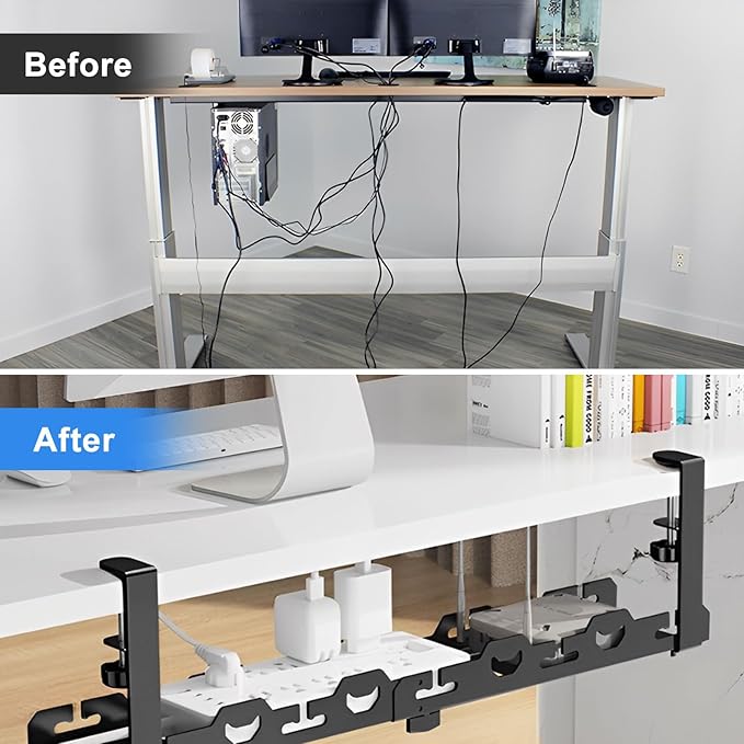 Cable Management Under Desk Tray 15.7-29 inch Under Desk Cable Management Black Extendable Under Desks Cable Managements No Drill Under Desks for Wire Managements