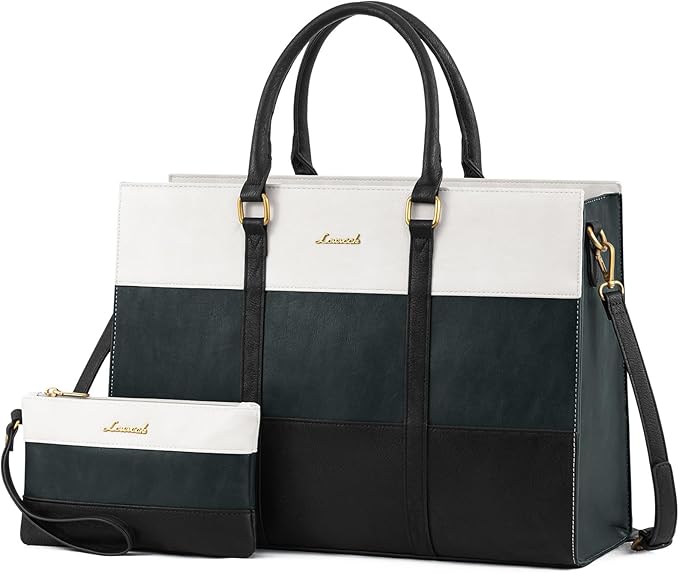 LOVEVOOK Laptop Bag for Women, 15.6 Inch Laptop Tote Bag, Vintage Leather Work Bags for Women, Waterproof Computer bag with Clutch Purse, Large Capacity Briefcase, Business Office Bag