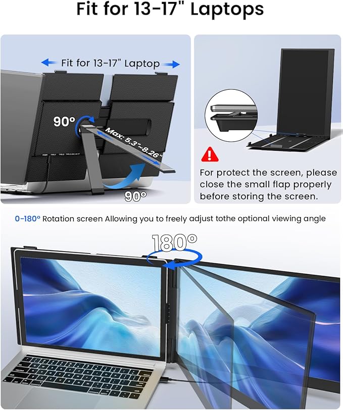 Cevaton Laptop Screen Extender, 14" Ultra-Slim & Lightweight Portable Monitor for 13"-17" Laptops, 1080P FHD Dual Monitor, One Cable Connection, Compatible with Wins/Mac/Android/Linux/Chrome (Grey)