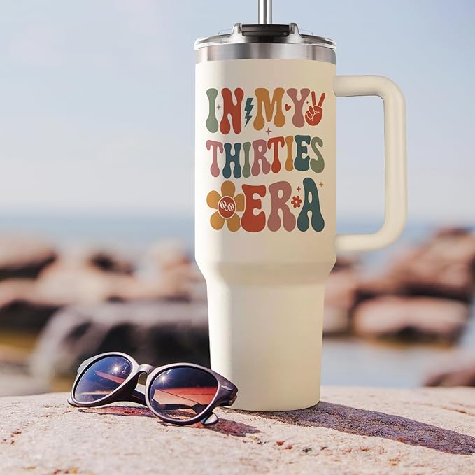 Shqiueos 30th Birthday Gifts for Women 40oz Tumbler with Handle and Straw Lid, 30 Year Old Gifts for Her, Best Friend, Sister, Daughter, 30s Birthday Decoration-In My Thirties Era Cup Water Bottle
