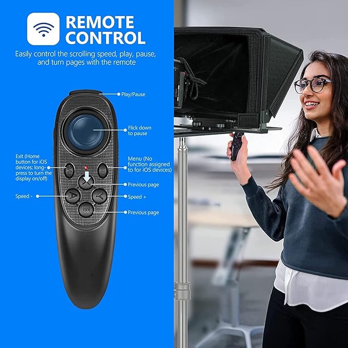 TX12 Teleprompter with Remote App Control, 13inch Metal Teleprompter，Compatible with iPad, Smartphone, DSLR Camera,Collapsible with Carry Case,Easy to Assemble