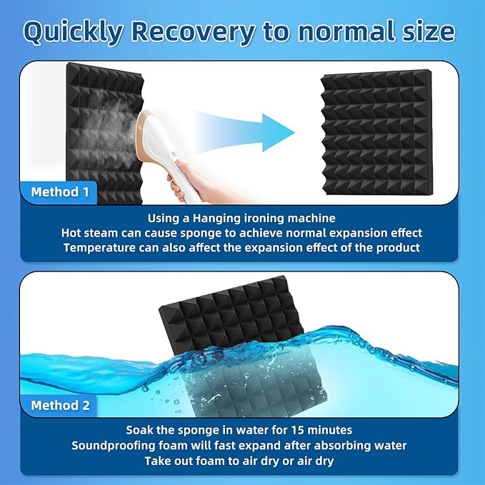 Upgraded 48 Pack Self-Adhesive Acoustic Panels,35kg/m³ High-Density Sound Proof Foam Panels for Walls, 2" X 12" X 12" Fast Expand Soundproof Wall Panels-Absorbs Sound & Eliminates Echoe