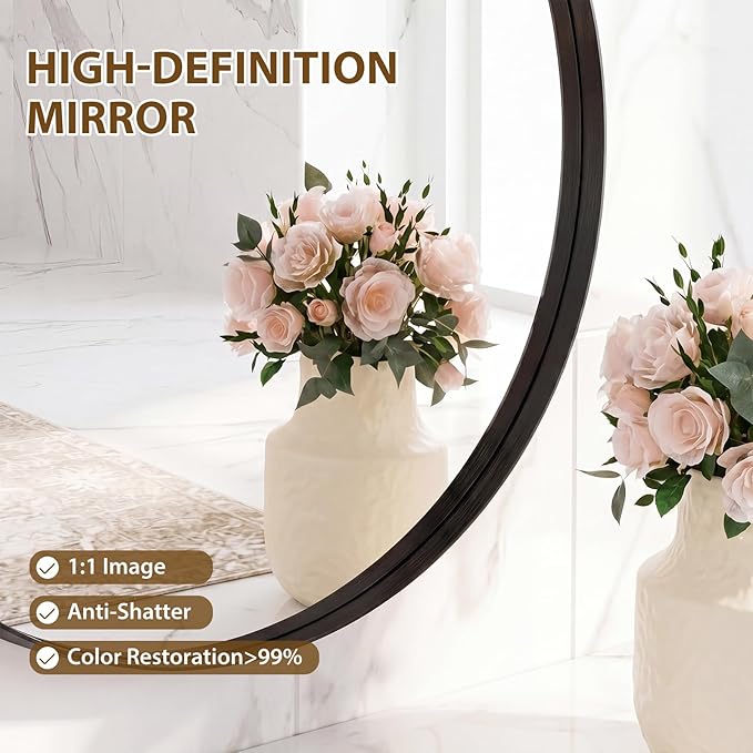 Sweetcrispy Bathroom Round Mirrors for Over Sink, 20 Inch Wall Circle Mirror with Matte Metal Frame, Modern Wall Mount Vanity Mirror for Home Decor, Living Room, Bedroom, Black