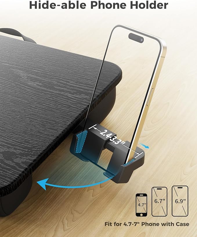SAIJI Laptop Lap Desk, Portable Laptops Tray with Cushion, Drawer Storage, Phone Holder, Carry Handle, Phone Holder- Computer Laptop Stand for Bed Fits Up to 15.6 Inch Laptops