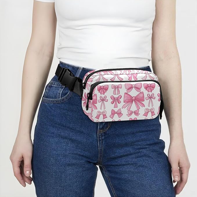 Cute Pink Bows Fanny Pack for Women Men Water Resistant Fashion Waist Packs with Adjustable Strap Belt Bag for Travel Workout Jogging Hiking 21220633