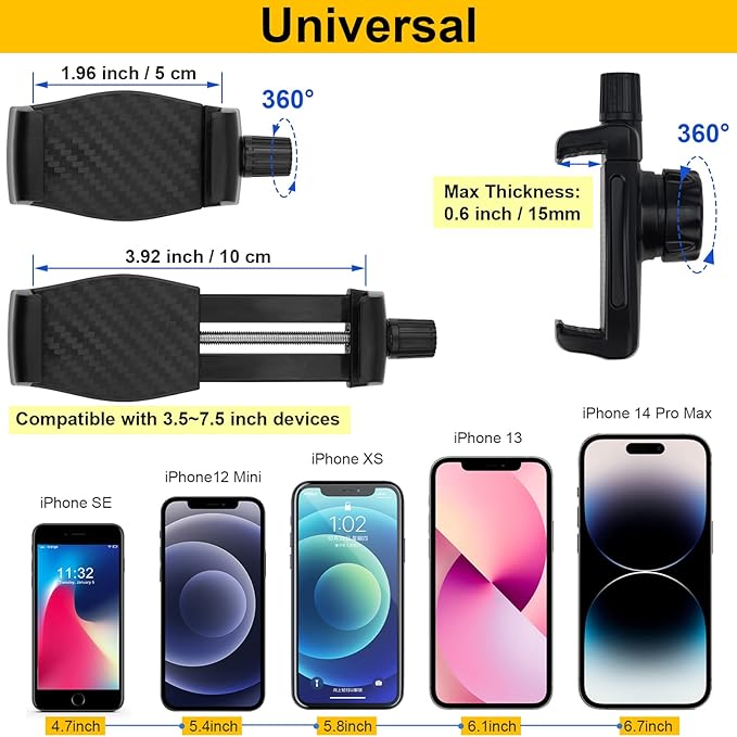 Mippko iPhone Mount for Desk/Table/Rod/Kitchen Cabinet,360°Adjustable Aluminum Alloy Phone Stand,Clip Holder Compatible with 3.5~7.5" iPhone/Nexus/HTC/Huawei/Smartphone