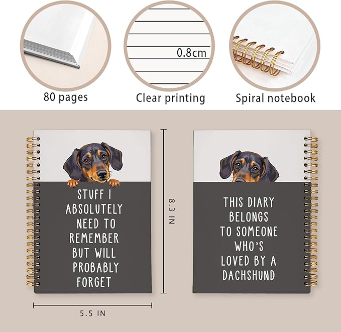 LIANGW Funny Dachshund Gifts for Women & Men, Dachshund Spiral Notebook Journal, Weiner Dog Gifts, Sausage Doxie Dog Gift, 5.5x8.3 Inch