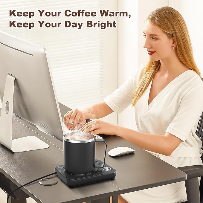 Felibeaco 16oz Heated Coffee Mug with Flat Bottom for Rapid Heating, Stainless Steel Heated Coffee Cup Suitable for Different Coffee Mug Warmer/Heaters, Heated Mug/Cup for Home and Office Desk,Black