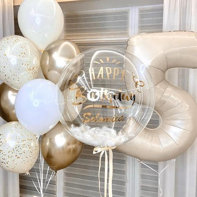 Beige Balloon Number 5, 40 Inch Large Self Inflating Foil Mylar Number Balloons 0-9 for Boys Women, Cream White Digital 5 Helium Balloon for Girls Men 5th Birthday Decorations Anniversary 2025 Party