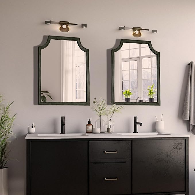 WallBeyond Scalloped Wood Mirror for Wall Decor 16x20 Inch Black Small Bathroom Vanity Rectangle Mirror for Hallway Bedroom Living Room(Black)