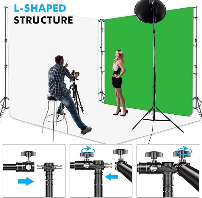 SLOW DOLPHIN Photo Video Studio 20ft (Wide) x 10ft (Tall) Heavy Duty Adjustable Width & Length Photography Backdrop Stand Background Support System Kit with Spring Clamps , Backdrop Clips, Carry Bag