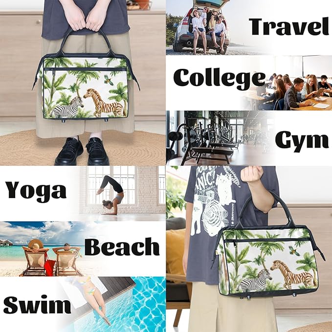 Wild Animals Zebra Overnight Weekender Bag for Women Men Travel Duffel Bags Waterproof Luggage Carry on Sports Yoga Gym Bag