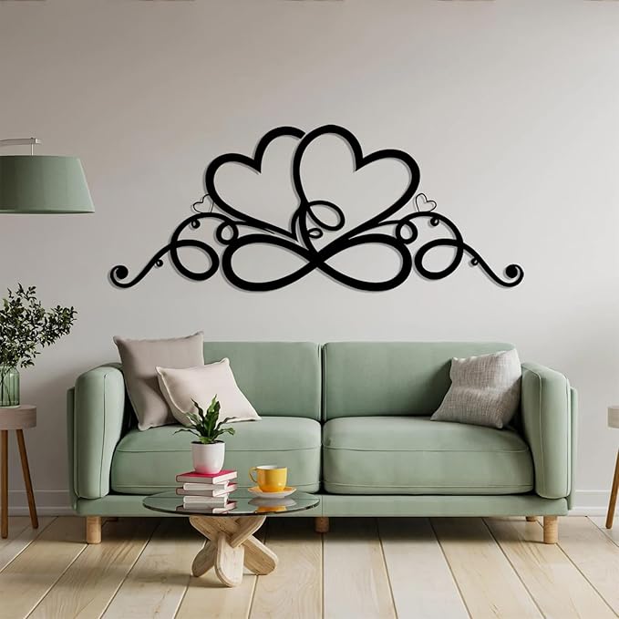 Infinity Heart Metal Wall Art, Infinity Heart Wall Decor, Double Infinity Heart Metal Sign, Love Sign Wall Decor, Infinity Sign Wall Decor, Metal Love Wall Decor, Geometric Wall Art (Silver, 48"x19"/121x49cm)