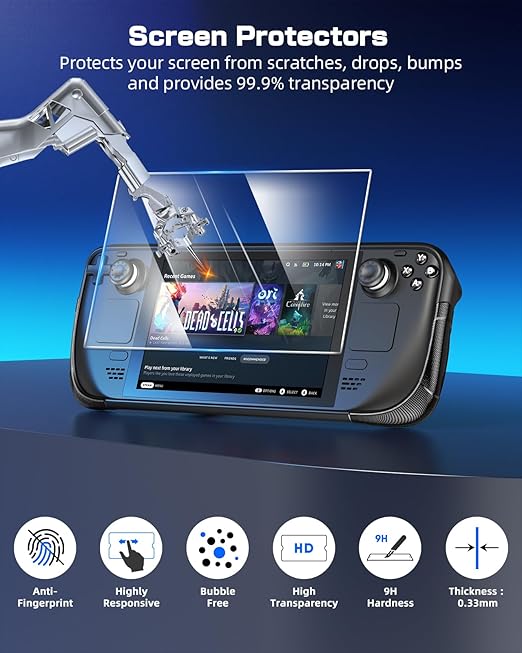 Accessories for Steam Deck & OLED, TPU Soft Cover with 3-Level Adjustable Magnetic Kickstand, Type C Adapter, 8 Thumb Grip Accessories for Steam Deck OLED with 2pcs HD Screen Protectors