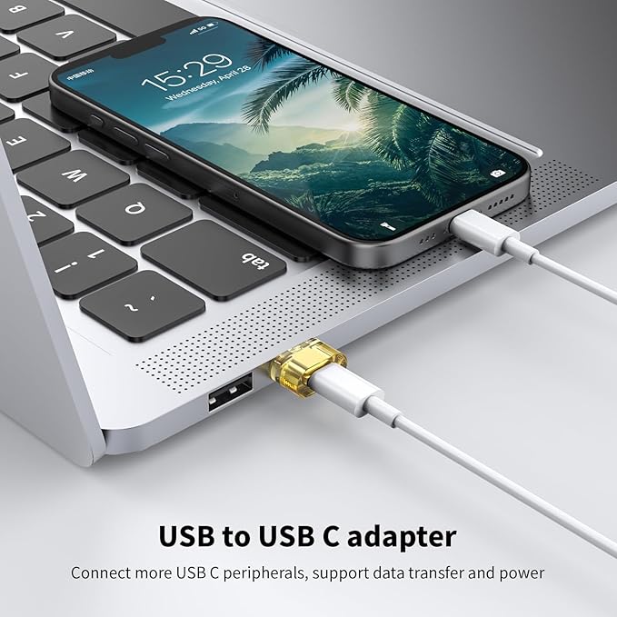 20 Pack USB to USB C Adapter,Type C Female to A Male Charger Converter Compatible with Apple Watch Ultra iWatch 8 7,iPhone 15 14 Pro Max Plus,iPad 9 10 Air 5 Mini 6,Car,Samsung Galaxy S23 S24 (Yellow)