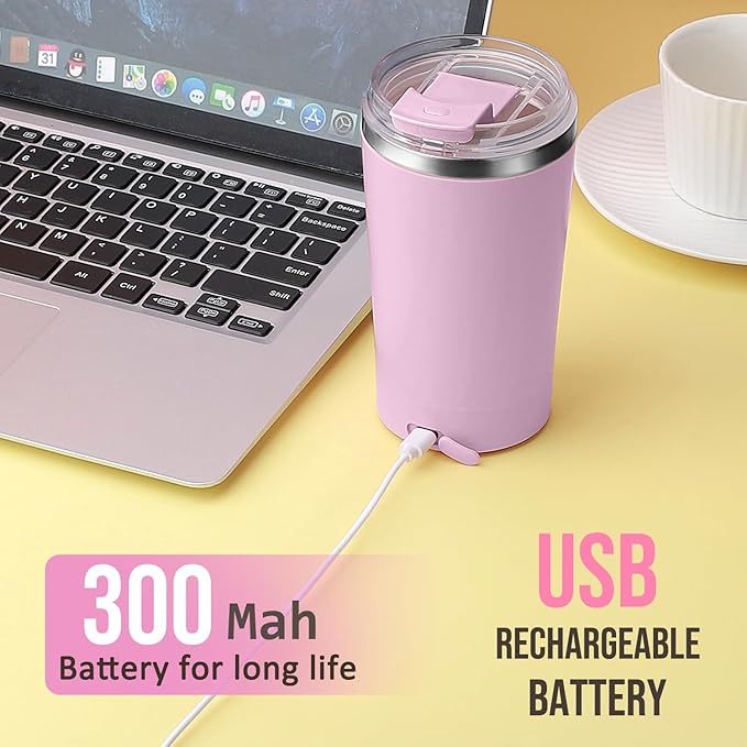 hatisan Self Stirring Coffee Mug With Lid Electric High Speed Self Stirring Mug 400ml Rechargeable Detachable Stainless Steel Self Stirring Cup for Coffee, Milk, Cocoa Christmas Gift(Purple)