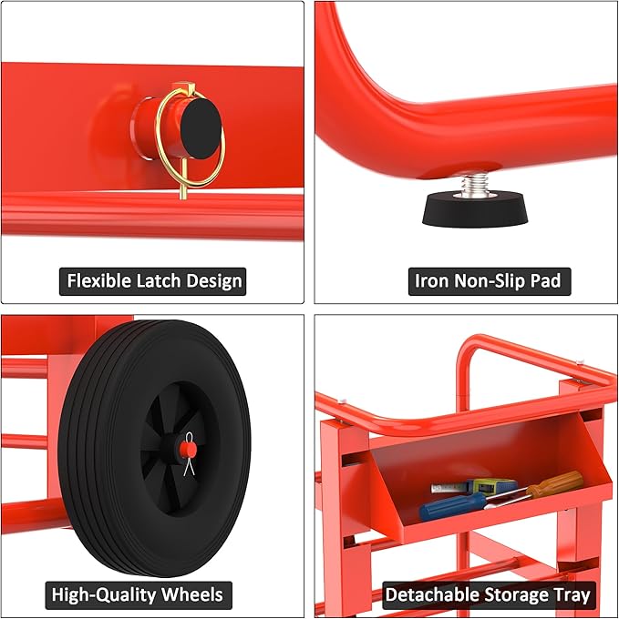 Tredre Red Wire Spool Rack with Wheels, Heavy Duty Cable Holder with 11 Rods – Mobile Multi-Spool Wire Rack Dispenser with Wheels and Storage Box for Efficient Workplace Cable Management