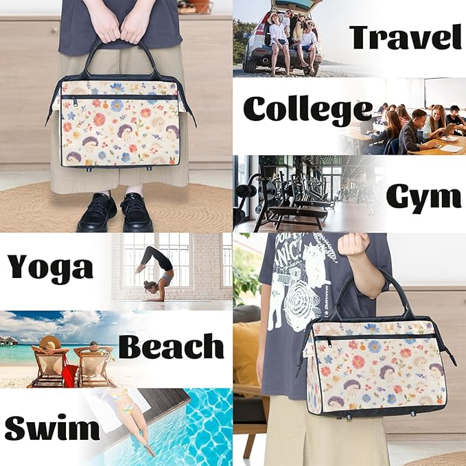 Hedgehog Overnight Weekender Bag for Women Men Travel Duffel Bags Waterproof Luggage Carry on Sports Yoga Gym Bag