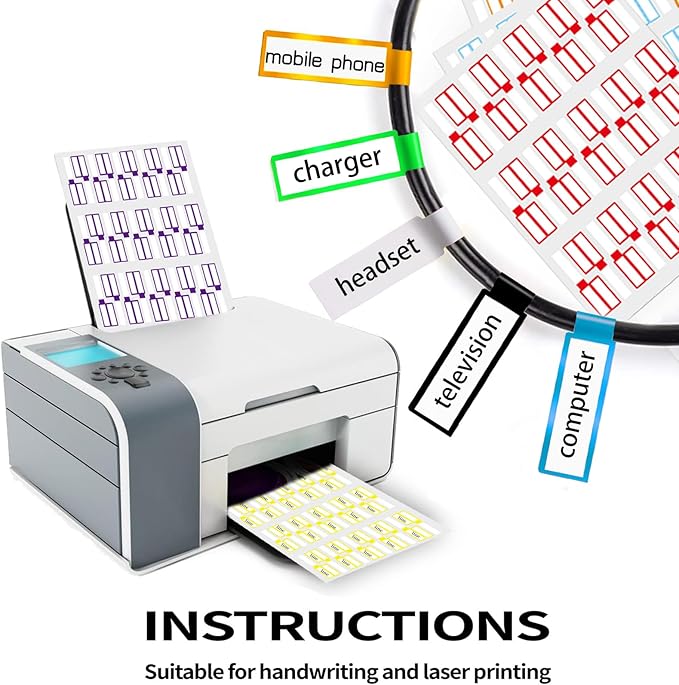 300 PCS Waterproof Cable Tags, 10 Colors Wire Labels for Management, Color Border Cord Labels Can Write On, Self Adhesive