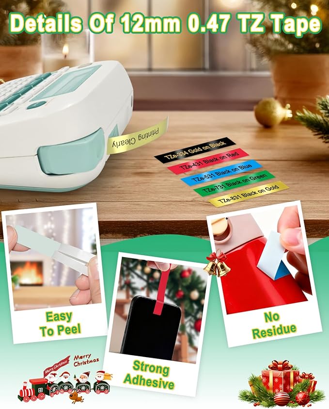 5PK 12mm TZ Tape Gold/Black/Red/Blue/Green Replacement for Brother P Touch Label Maker Refill TZe TZ 12mm 0.47 Laminated Colored Tape for Ptouch PT-D210 PT-H110 PT-P300BT PT-D400