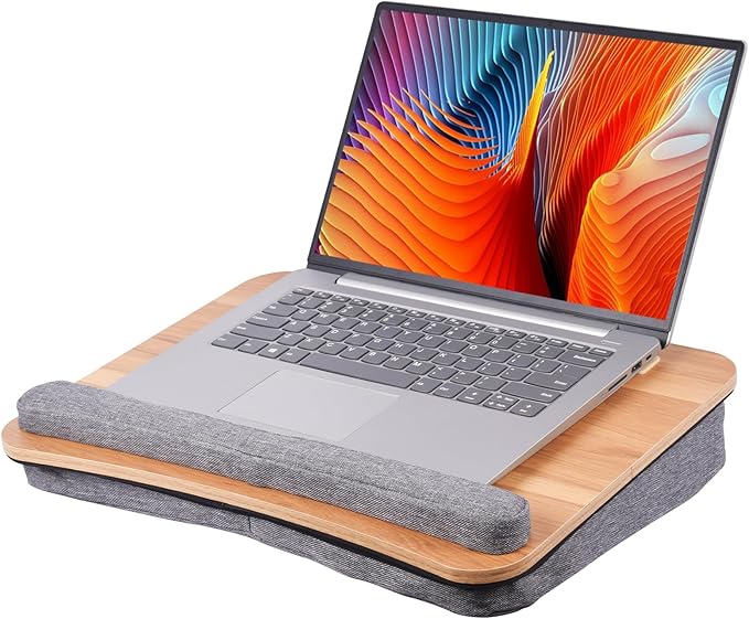 Heyfriday Home Office Lap Desk with Wrist Rest Laptop Bed Desk for Notebook, Laptop, Tablet, Lap Stand with Tablet, Phone Holder Fits Up to 14 Inch Laptops(Woodgrain)
