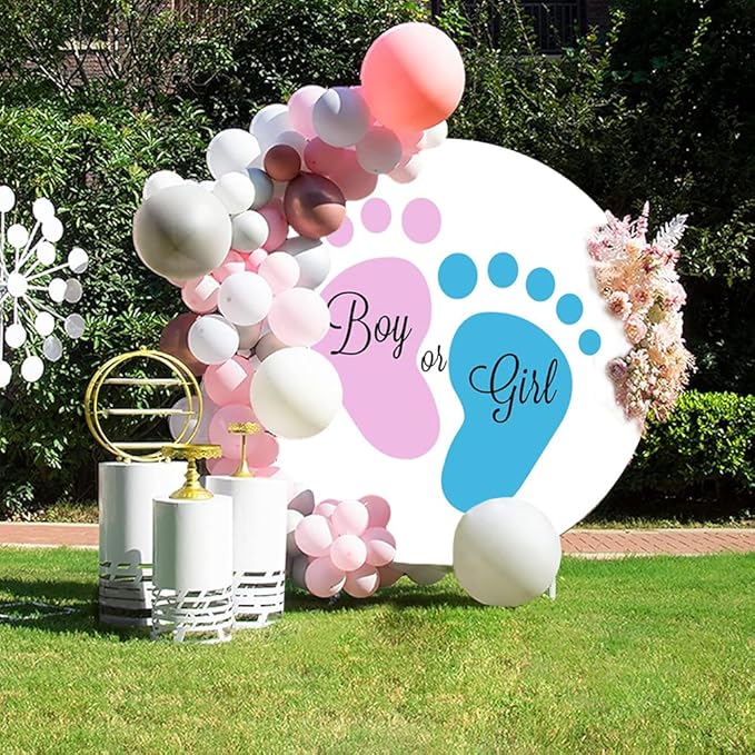 OERJU Round Gender Reveal Backdrop Cover Baby Feet Round Backdrop Blue or Pink Boy or Girl Circle Backdrop Cover Newborn Baby Shower Pregnancy Surprise Party Decorations Photography Background 4ft