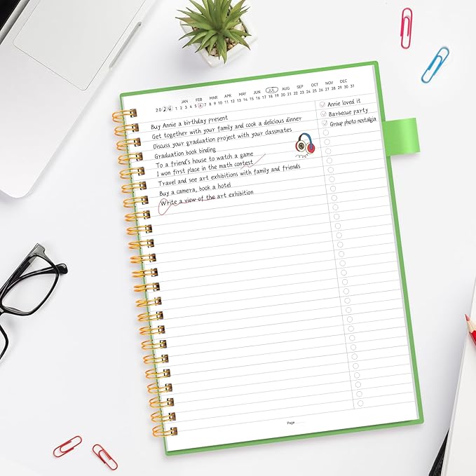 ALLTREE To Do List Notepad Spiral Planner, Daily Task Tracker with Wide lined Notebooks, Work Planner with Pocket, Pen Loop, 160 Pages, Green (5.5"x8.5")