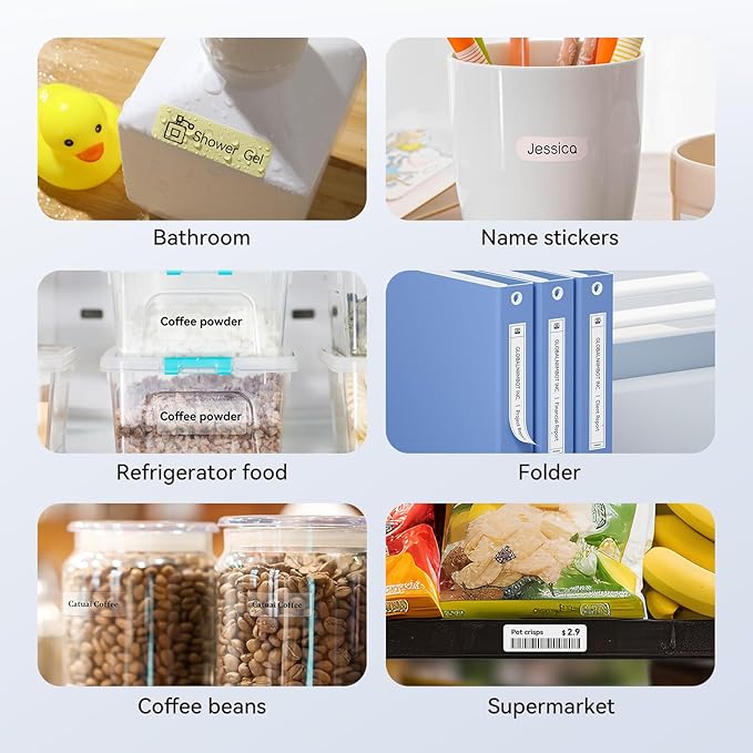 NIIMBOT Label Maker Tape for D110/D11/D101 Label Printer, Multi-Size 3Rolls Pack | 0.59'' x 1.97''White, 0.55'' x 1.57''Transparent, 0.47'' x 1.57''Zoo, for Home Office School Labeling