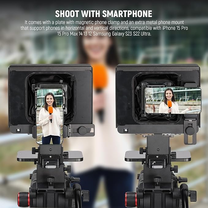 NEEWER X1 Pro II Teleprompter 9" All Metal with RT113 Remote/App Control, Quick Switch 1s Lock Arca Type QR Plate, Magnetic Phone Clamp Compatible with iPhone Android Smartphone, Assembly Free