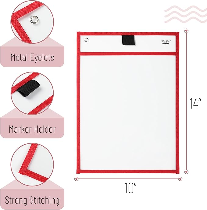 Mr. Pen- Dry Erase Pocket Sleeves, 10"x14", 12 pcs, Colorful Dry Erase Sleeves, Plastic Sleeve for Paper 8.5x11