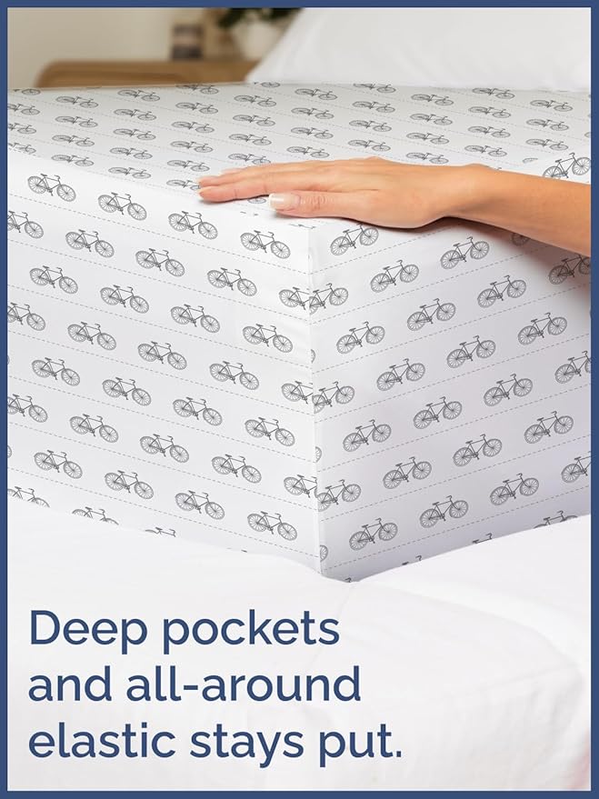 Kids Bikes Twin 3 Piece Sheet Set - Boys, Girls, Teens, Toddler - Easy Fit, Deep Pockets - Breathable, Hotel Quality Bedding Sheets - Machine Washable - Wrinkle Free - Cute, Cozy & Soft - CGK Linens